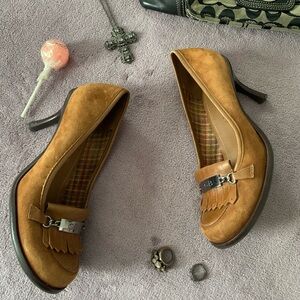 Y2K Retro GB Brown Suede Heeled Penny Loafers